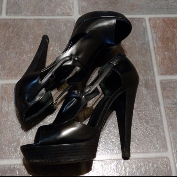 Yves saint Laurent black ankle strap platform block heel pump size 39.5 - Picture 3 of 6
